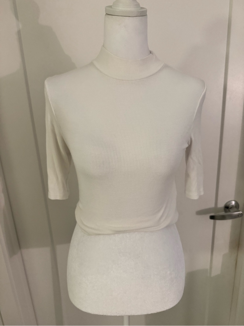 Enza Cream Mock Neck Ribbed Women's Top